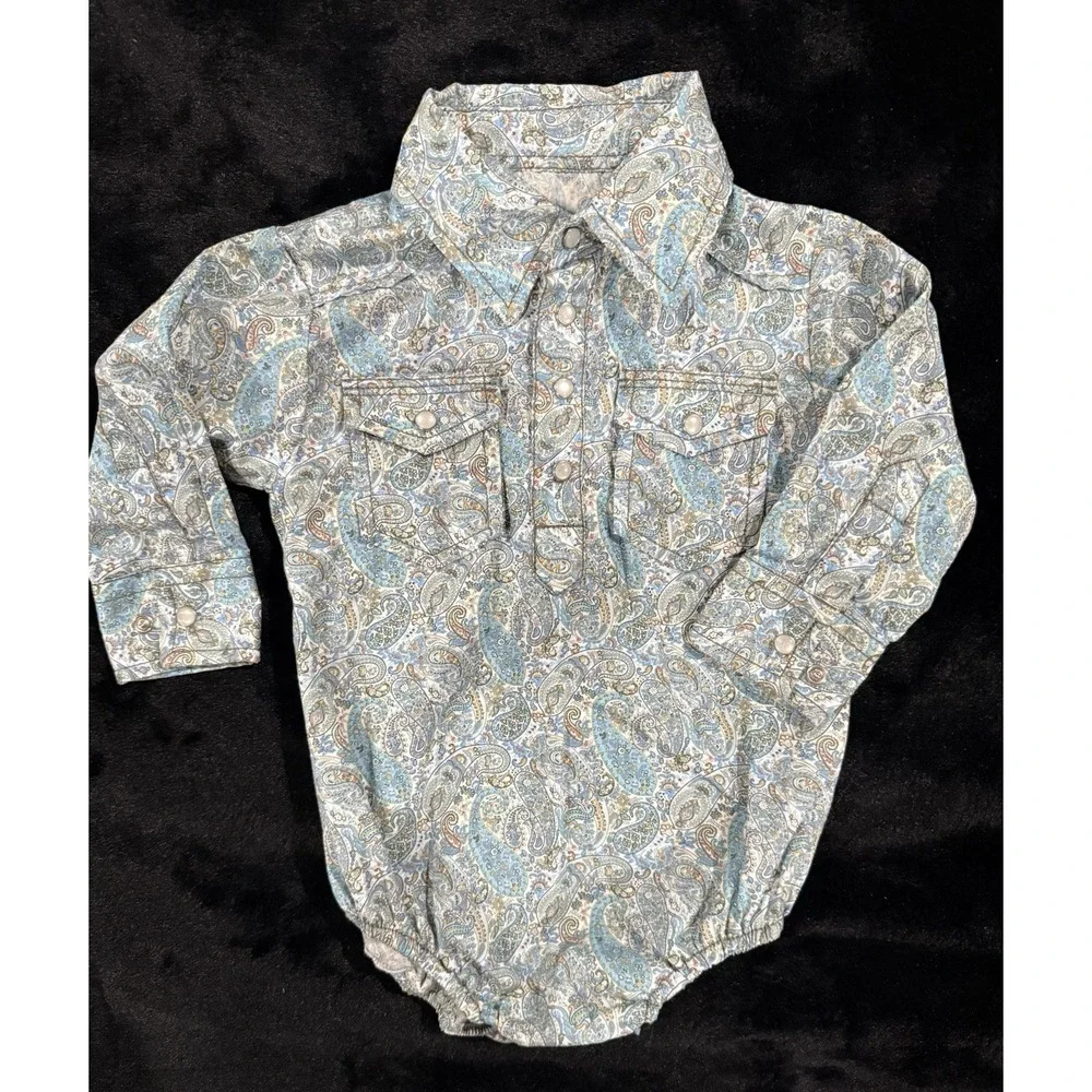 Infant Western Wear One Piece 9-12 Months Pearl Snaps Long Sleeve Paisley Print